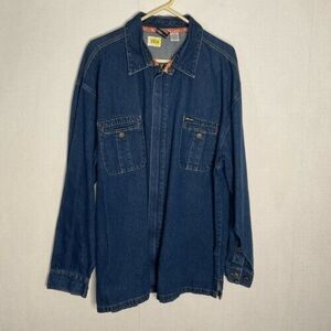 VTG Lugz Baggy Denim Zip Front Trucker Streetwear Hip-Hop Shirt Men Size 2XL Blu